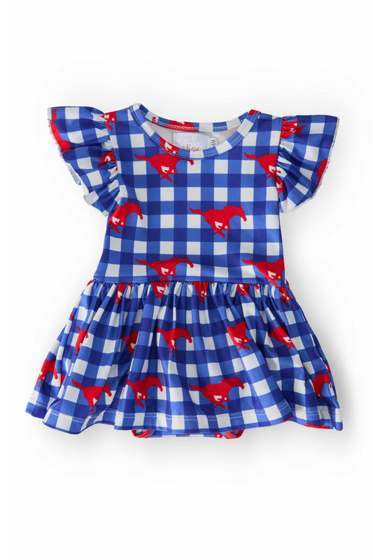 SMU Plaid Mustang Flutter Twirl Bodysuit - Mila & Rose ® - Flyclothing LLC