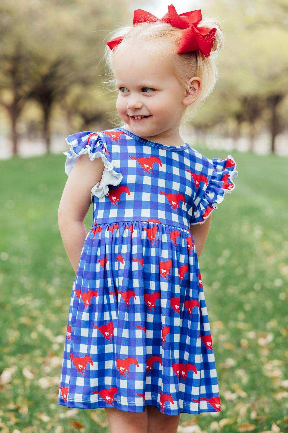 SMU Plaid Mustang Flutter Twirl Dress - Mila & Rose ® - Flyclothing LLC