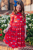 SMU Red Mustang 3/4 Sleeve Pocket Twirl Dress - Mila & Rose ® - Flyclothing LLC