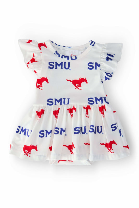 SMU White Mustang Flutter Twirl Bodysuit - Mila & Rose ® - Flyclothing LLC