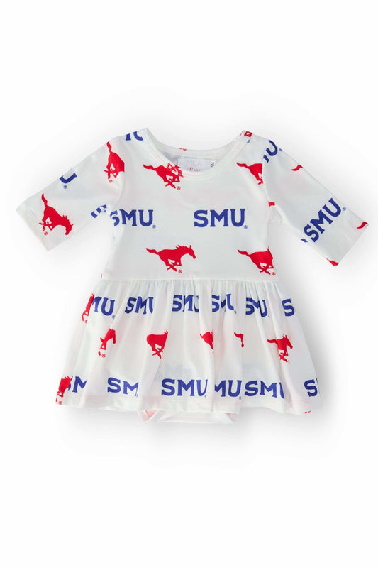 SMU White Mustang 3/4 Sleeve Twirl Bodysuit - Mila & Rose ® - Flyclothing LLC