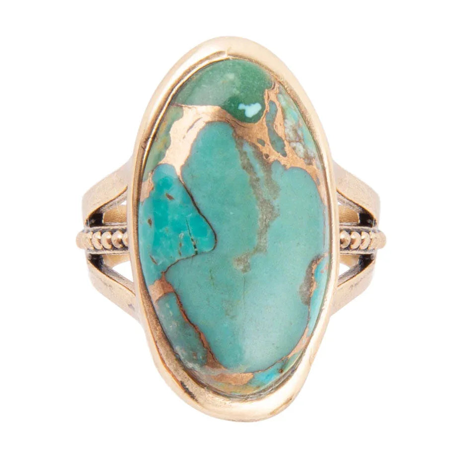 Blue Turquoise and Bronze Matrix Golden Oval Ring - Barse Jewelry - Flyclothing LLC