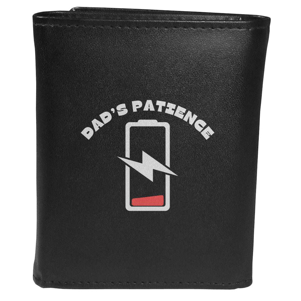 Dad's Patience with low battery symbol Tri-fold Wallet Large Logo - Flyclothing LLC - Flyclothing LLC