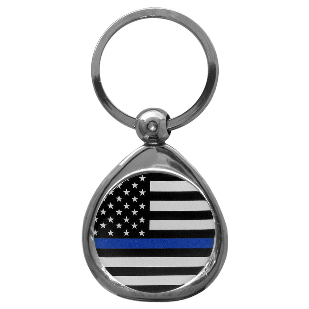 Thin Blue Line Police Flag Chrome Key Chain - Police - Flyclothing LLC