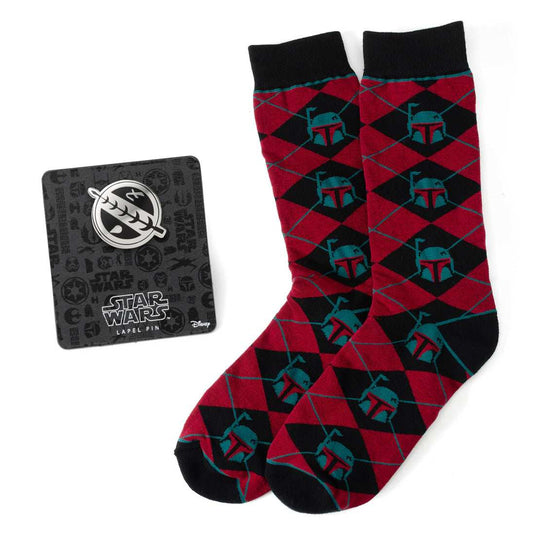 Star Wars Boba Fett Maroon and Black Argyle Socks and Crest Lapel Pin Gift Set - Cufflinks.com - Flyclothing LLC
