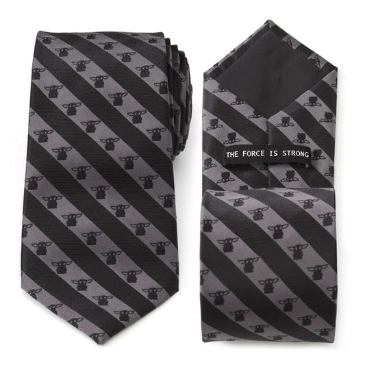 Star Wars Grogu Black and Gray Striped Tie - Cufflinks.com - Flyclothing LLC