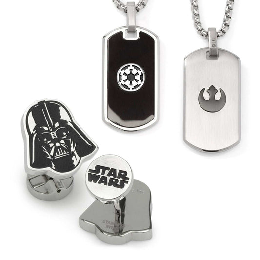 Star Wars Darth Vader Stainless Steel Printed Cufflinks with Empire and Rebel Crest Dog Tags Gift Set - Cufflinks.com - Flyclothing LLC