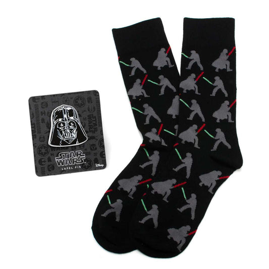 Star Wars Darth Vader and Luke Skywalker LIGHTSABER Battle Black Dress Socks and Darth Vader Lapel Pin Gift Set - Cufflinks.com - Flyclothing LLC