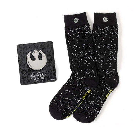 Star Wars Hyperspace Black Dress Socks and Rebel Crest Lapel Pin Gift Set - Cufflinks.com - Flyclothing LLC