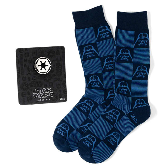 Star Wars Darth Vader Navy and Black Checkered Socks with Imperial Crest Lapel Pin Gift Set - Cufflinks.com - Flyclothing LLC