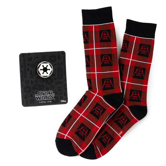 Star Wars Darth Vader Black and Red Plaid Dress Socks and Imperial Crest Lapel Pin Gift Set - Cufflinks.com - Flyclothing LLC