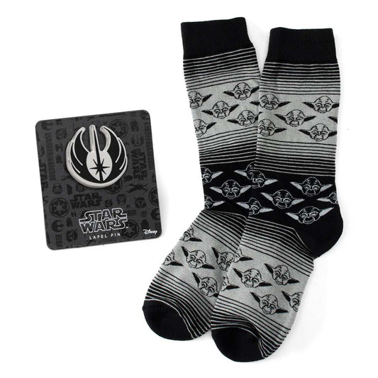 Star Wars Yoda Gray and Black Ombre Pattern Dress Socks with Jedi Crest Lapel Pin - Cufflinks.com - Flyclothing LLC