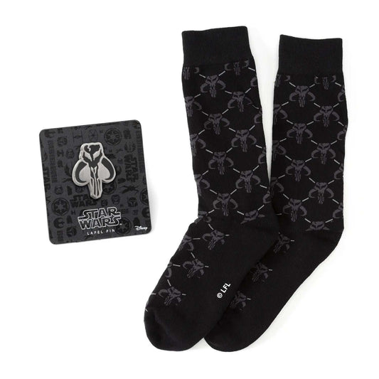 Star Wars Mandalorian Charcoal Gray Dress Socks and Mythosaur Lapel Pin Gift Set - Cufflinks.com - Flyclothing LLC