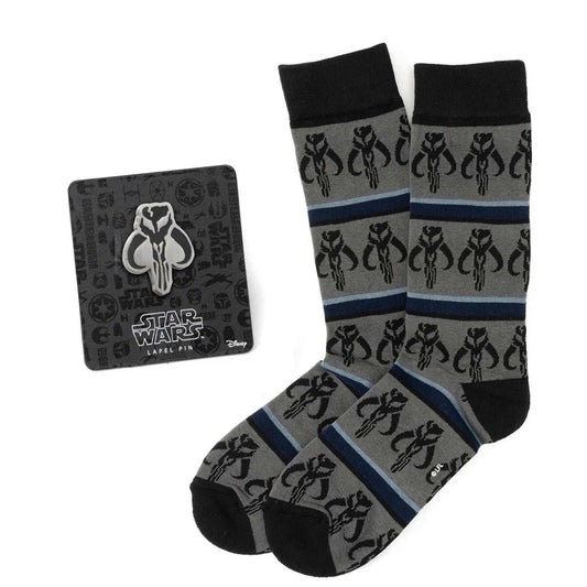 Star Wars Mandalorian Mythosaur Striped Dress Socks and Lapel Pin Gift Set - Cufflinks.com - Flyclothing LLC