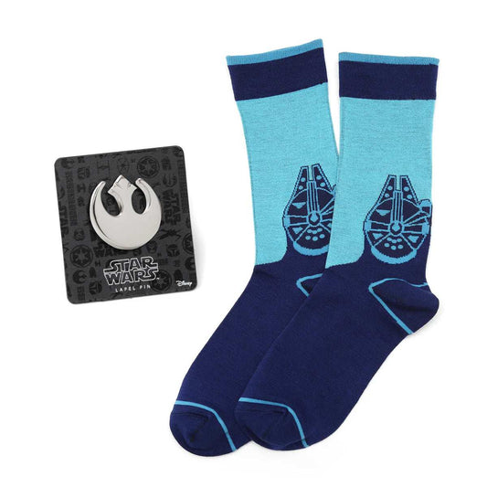 Star Wars Millennium Falcon Blue Mod Dress Socks and Rebel Crest Lapel Pin Gift Set - Cufflinks.com - Flyclothing LLC
