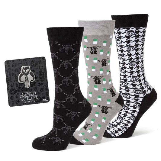 Star Wars Mandalorian Dress Socks 3-Pack and Mythosaur Lapel Pin Gift Set - Cufflinks.com - Flyclothing LLC
