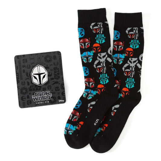 Star Wars Mandalorian and Mythosaur Multicolored Navy Dress Socks and Lapel Pin Gift Set - Cufflinks.com - Flyclothing LLC