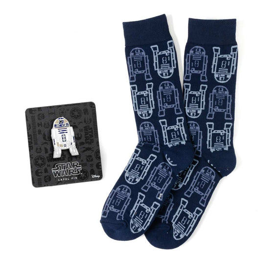 Star Wars R2-D2 Light and Dark Blue Dress Socks and Lapel Pin Gift Set - Cufflinks.com - Flyclothing LLC