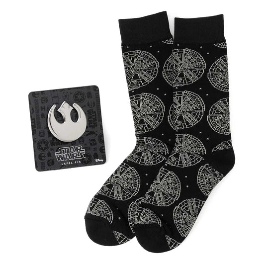 Star Wars Millennium Falcon Black Dress Socks and Lapel Pin Gift Set - Cufflinks.com - Flyclothing LLC