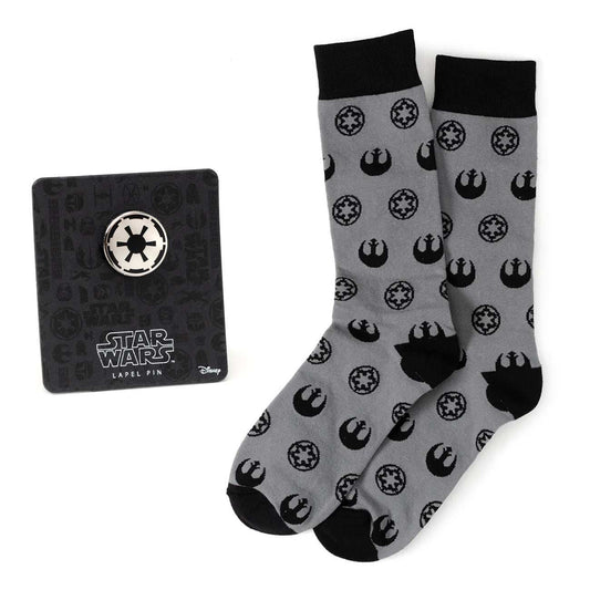 Star Wars Rebel Alliance Starbird Crest and Imperial Crest Gray Dress Socks and Lapel Pin Gift Set - Cufflinks.com - Flyclothing LLC