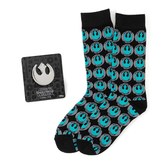 Star Wars Rebel Alliance Crest Teal and Black Dress Socks and Lapel Pin Gift Set - Cufflinks.com - Flyclothing LLC