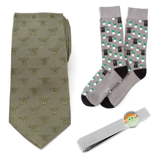 Star Wars Grogu Green Tie, Gray Dress Socks, and Tie Bar Gift Set - Cufflinks.com - Flyclothing LLC