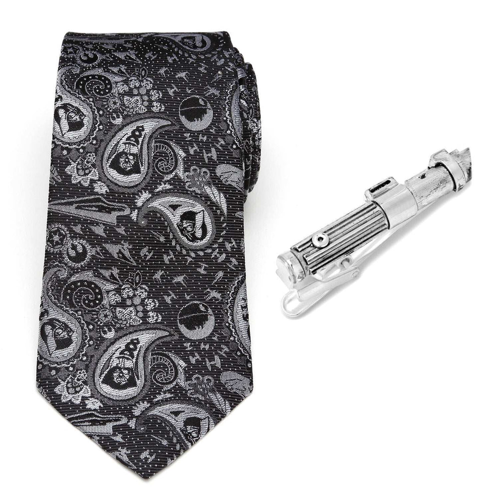 Star Wars Darth Vader Black and Gray Paisley Tie and LIGHTSABER Tie Clip Gift Set - Cufflinks.com - Flyclothing LLC