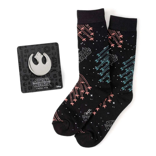 Star Wars X-Wing and TIE Fighter Battle Dress Socks and Lapel Pin Gift Set - Cufflinks.com - Flyclothing LLC