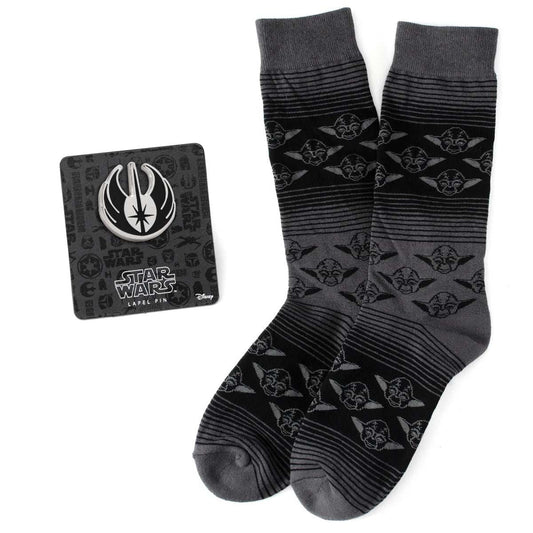 Star Wars Yoda Black Charcoal Dress Socks and Jedi Crest Lapel Pin Gift Set - Cufflinks.com - Flyclothing LLC