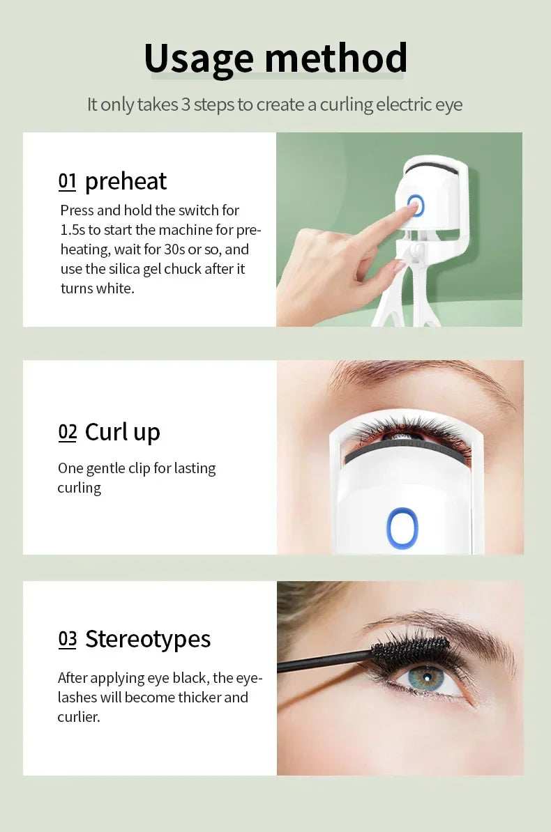Electric Eyelash Curler USB Charging Model Fast Heating Portable Eye Lash Perm Shaping and Lasting Curling Thermal Eyelash Clip - ZeeBelle.com - Flyclothing LLC
