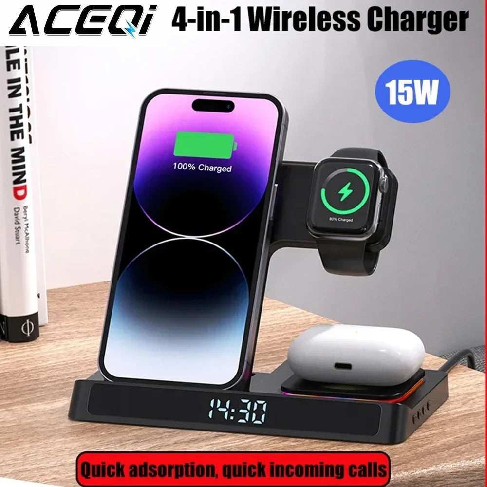 4 in 1 Foldable Wireless Charger Stand For IPhone 15 14 13 12 for Apple Watch 9 8 Airpods Pro iWatch Fast Charging Dock Station - ZeeBelle.com - Flyclothing LLC