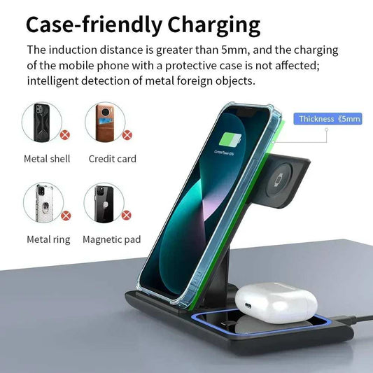 3 In 1 Wireless Charger Foldable LED Light Phone Stand For iPhone 16 15 14 13 12 Apple Watch10-2 AirPods Fast Charging Station - ZeeBelle.com - Flyclothing LLC
