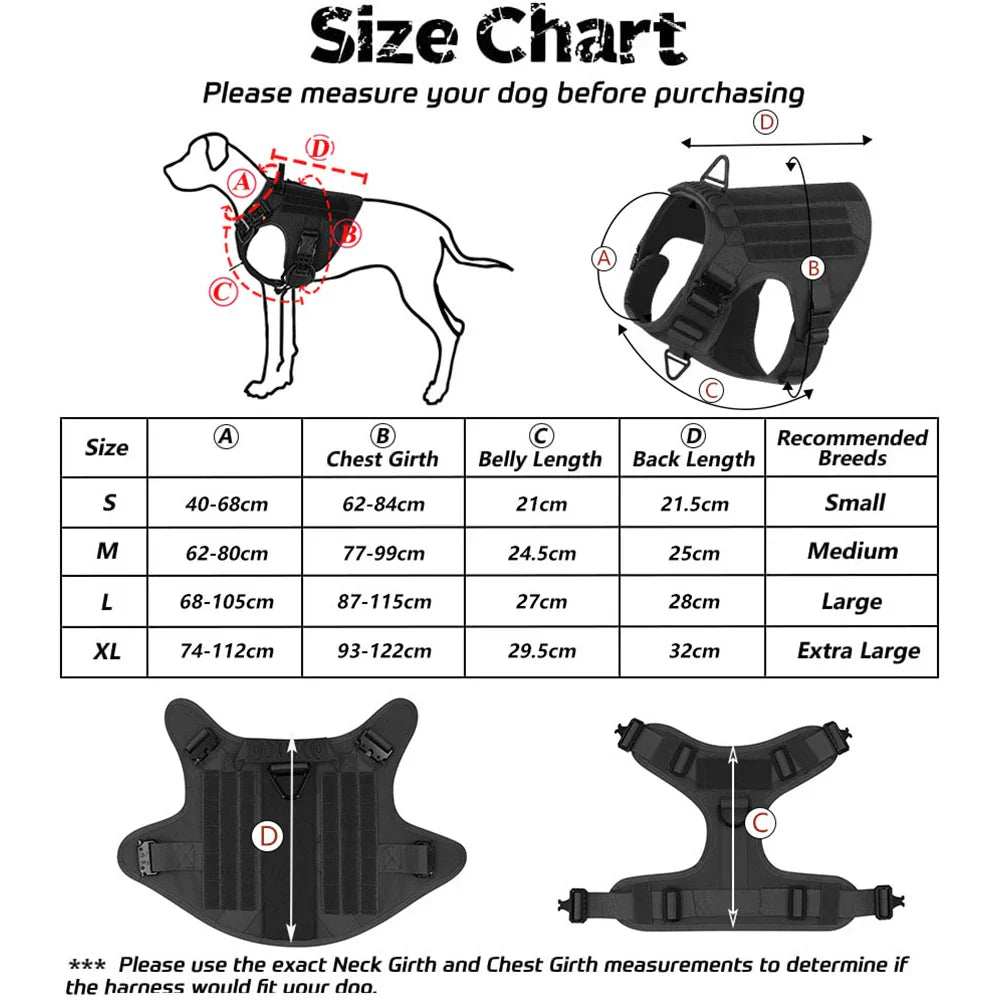 4 Metal Buckles Dog Harness Reflective Military Tactical Pet Training Walking Vest Soild Harnesses with Handle For Large Dogs - ZeeBelle.com - Flyclothing LLC