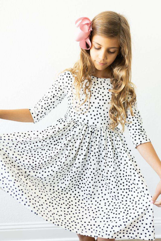 Scattered Dot 3/4 Sleeve Pocket Twirl Dress - Mila & Rose ® - Flyclothing LLC