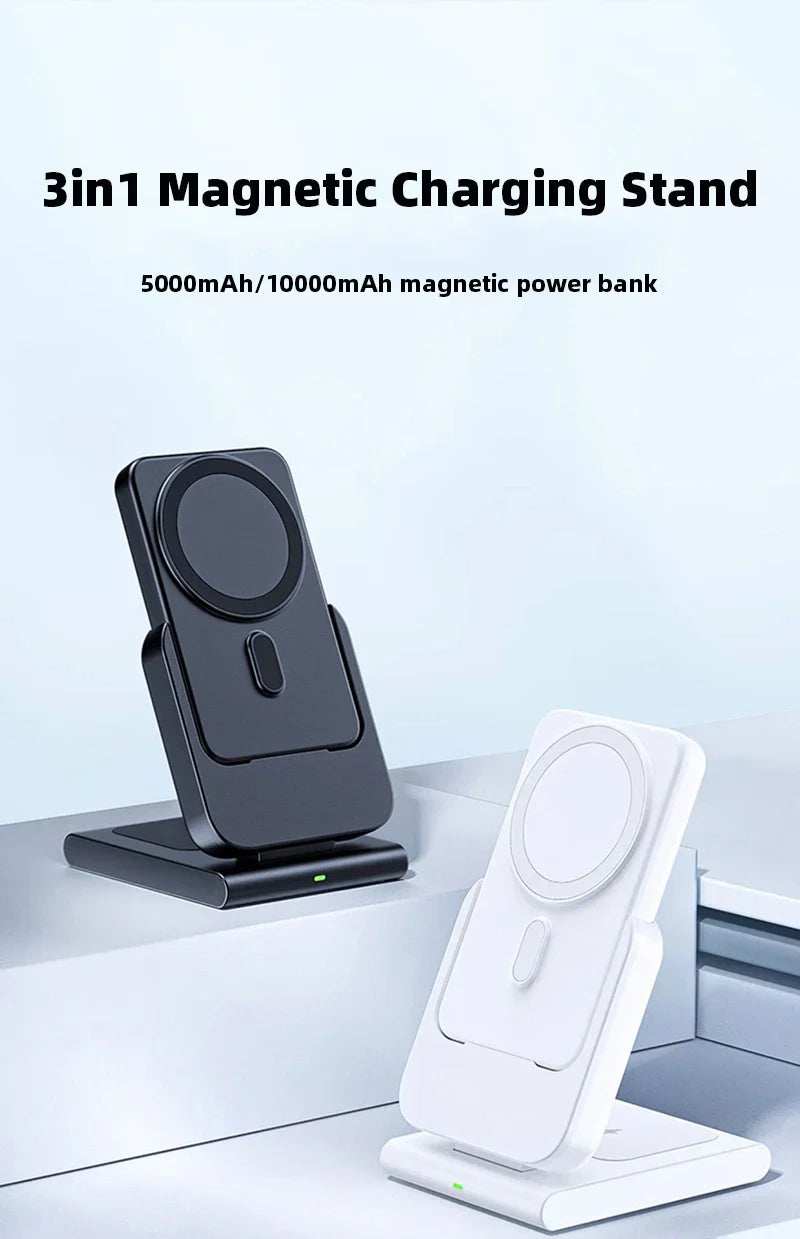 3in1 10000mAh Magnetic Wireless Power Bank Fast Charging Base Stand 5000mAh Portable External Battery for Apple iWatch iPhone 15 - ZeeBelle.com - Flyclothing LLC