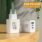 65W GaN USB C Charger Fast Charger QC3.0 Type C PD Mobile Phone Quick Charging Adapter for iPhone Samsung Xiaomi Wall Charger - ZeeBelle.com - Flyclothing LLC