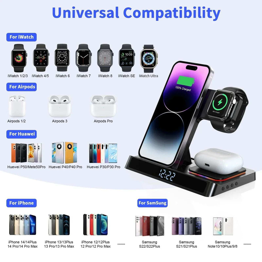 4 in 1 Foldable Wireless Charger Stand For IPhone 15 14 13 12 for Apple Watch 9 8 Airpods Pro iWatch Fast Charging Dock Station - ZeeBelle.com - Flyclothing LLC