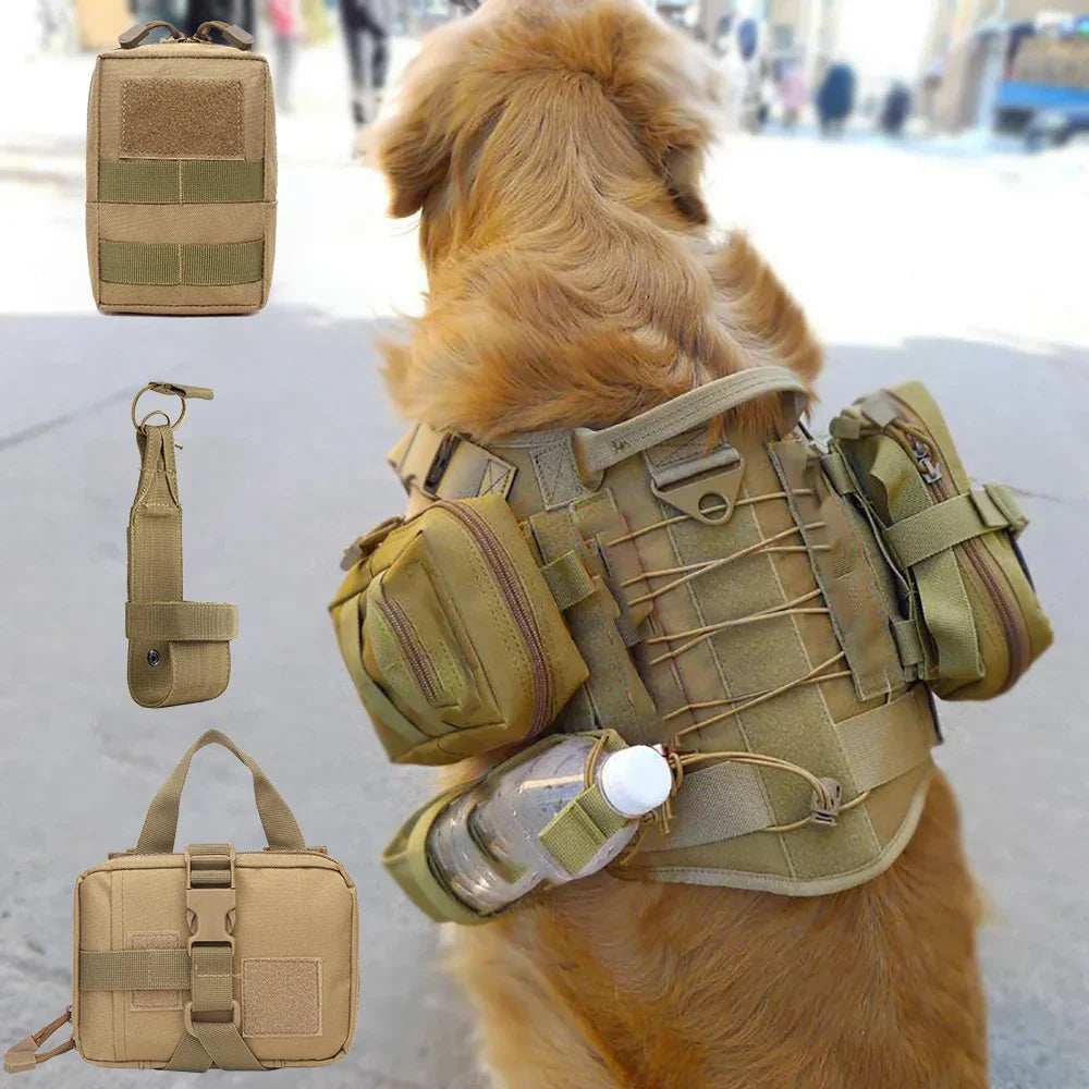 3Pcs Dog Tactical Bags Attaching on Harness Vest 2Pcs Pouch Molles and 1 Belt Bottle Holder Waist Military Training Carrier - ZeeBelle.com - Flyclothing LLC