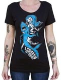 Black Market Art Company Shark Girl Women's Loose Neck T-Shirt - Black Market Art Company - Flyclothing LLC
