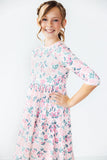 Softly Blooming 3/4 Sleeve Pocket Twirl Dress