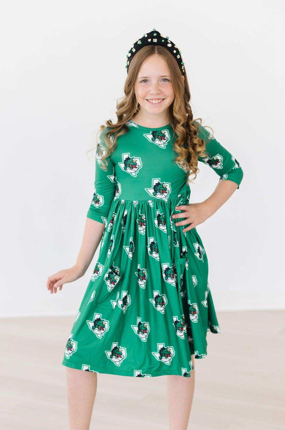 Southlake Carroll Dragons 3/4 Sleeve Pocket Twirl Dress - Mila & Rose ® - Flyclothing LLC