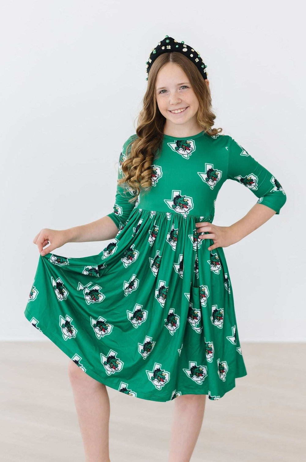 Southlake Carroll Dragons 3/4 Sleeve Pocket Twirl Dress - Mila & Rose ® - Flyclothing LLC