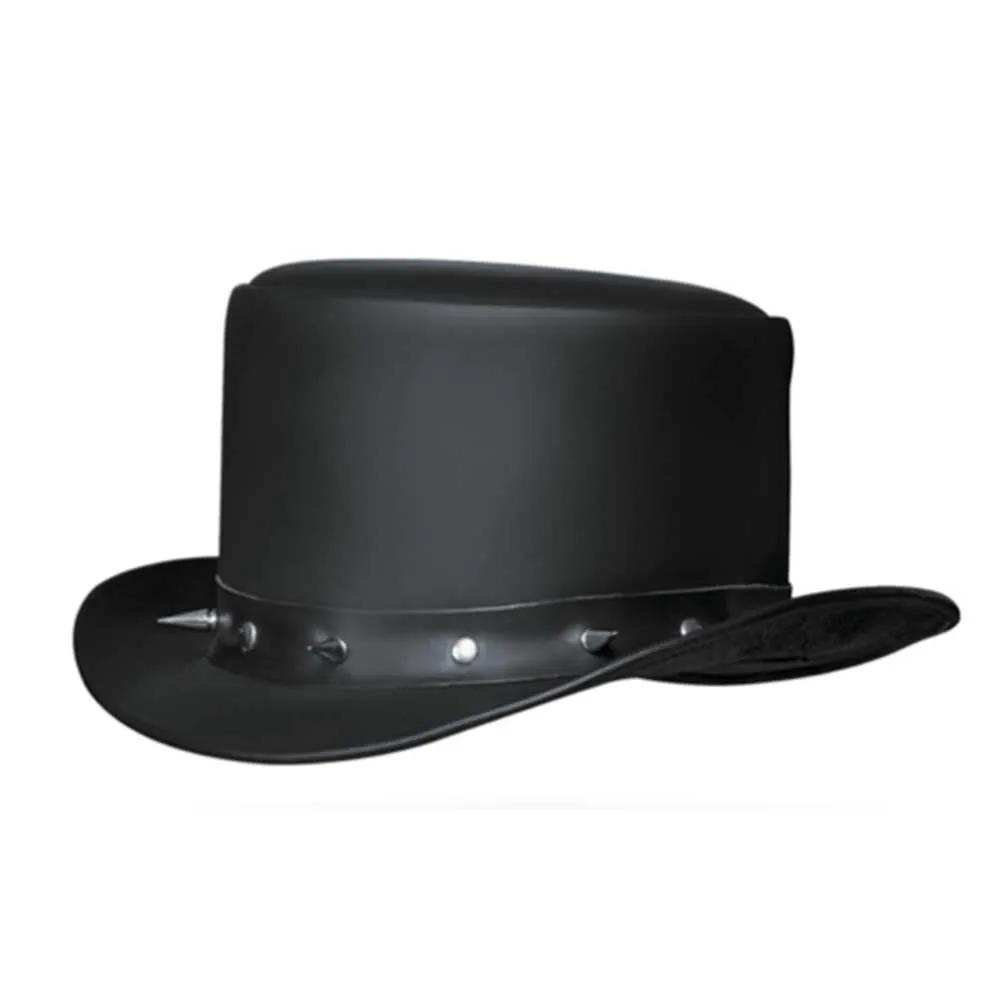 Spike - Mens Premium Leather Top Hat - Unik Just for Bikers - Flyclothing LLC