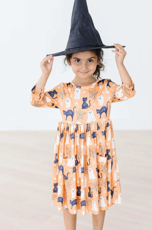 Spooky Kitty 3/4 Sleeve Pocket Twirl Dress - Mila & Rose ® - Flyclothing LLC