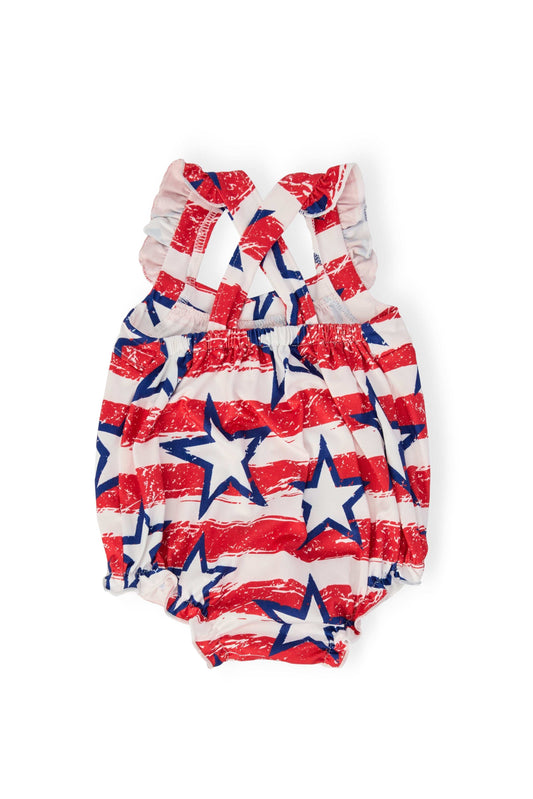 Stars & Stripes Ruffle Cross Back Romper - Mila & Rose ® - Flyclothing LLC