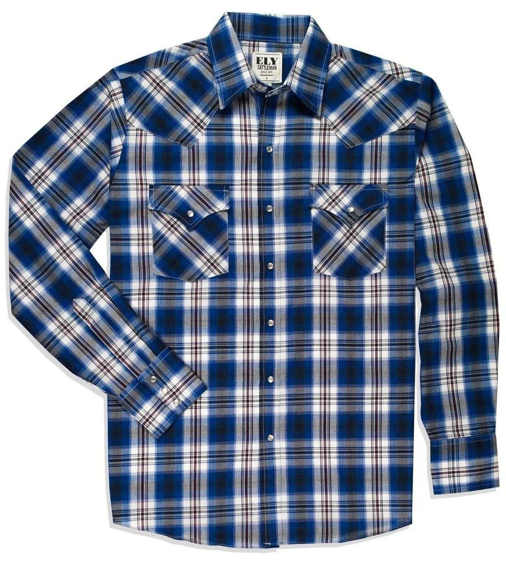 Men's Ely Cattleman Long Sleeve Plaid Western Snap Shirt - Ely Cattleman - Flyclothing LLC