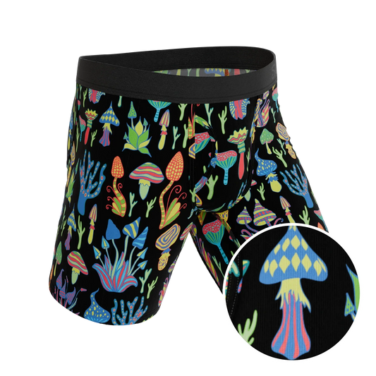 The Super Shroom | Neon Mushrooms Long Leg Ball Hammock® Pouch Underwear With Fly - Shinesty - Flyclothing LLC