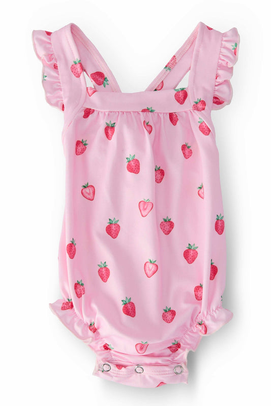 Sweet Strawberries Ruffle Cross Back Romper - Mila & Rose ® - Flyclothing LLC