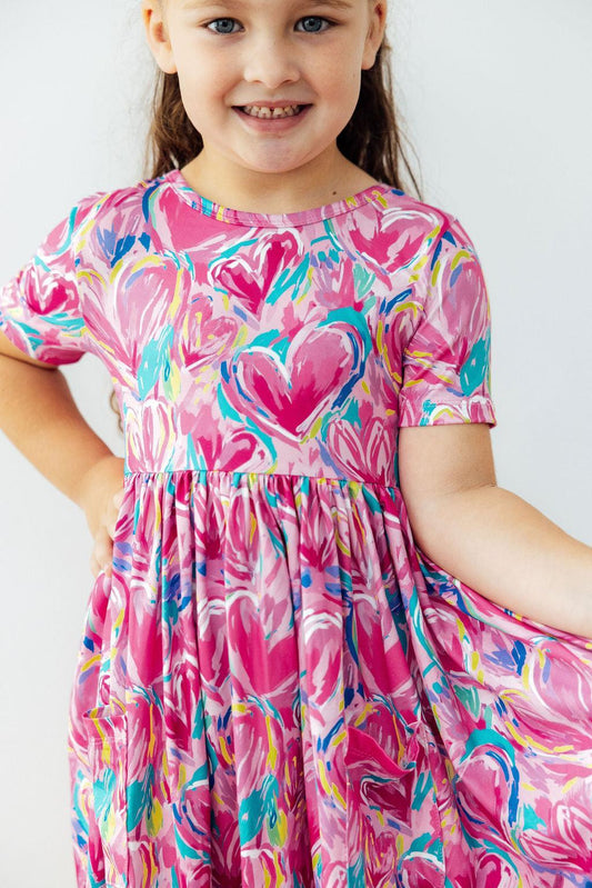 Sweetheart Scribble S/S Pocket Twirl Dress