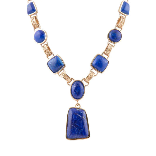 Royal Blue Lapis Golden Pendant Necklace - Barse Jewelry - Flyclothing LLC
